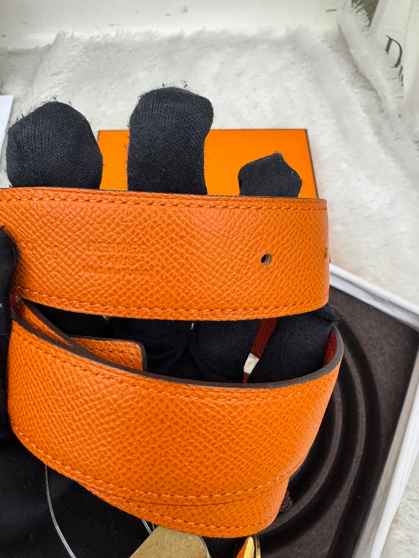 Hermes Belt Swift Epsom Capucine Orange Size 80 #Q Square (Buckle, DB, Box)