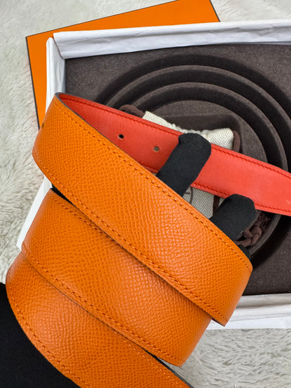 Hermes Belt Swift Epsom Capucine Orange Size 80 #Q Square (Buckle, DB, Box)