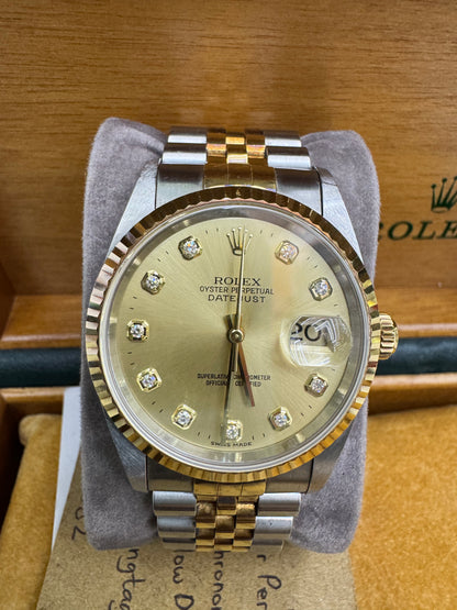 Rolex Oyster Perpetual Datejust Superlative Chronometer Combination Steel Gold Yellow Dial Diamond (Garantie, Sambungan Chain, Booklet, Hangtag, Box)
