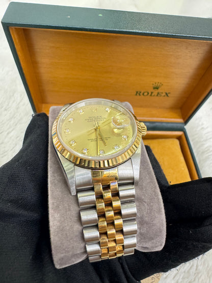 Rolex Oyster Perpetual Datejust Superlative Chronometer Combination Steel Gold Yellow Dial Diamond (Garantie, Sambungan Chain, Booklet, Hangtag, Box)