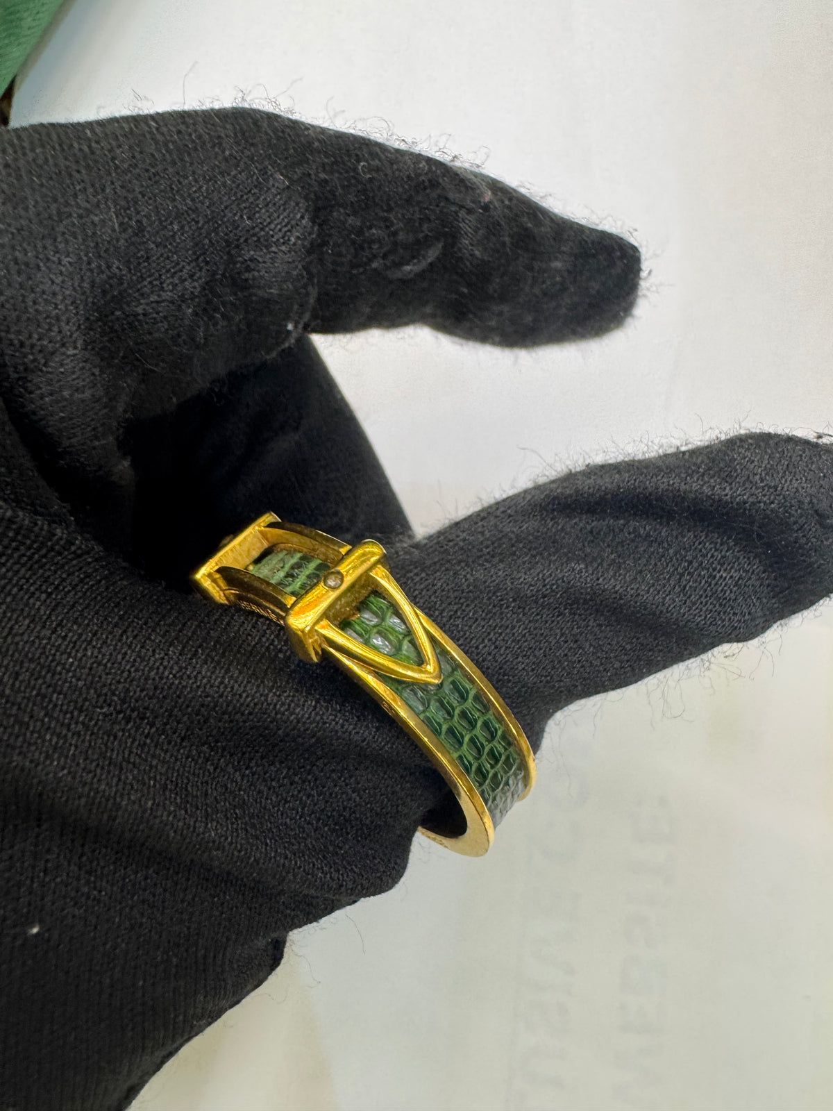 Hermes Buckle Scarf Ring Lizard Green GHW