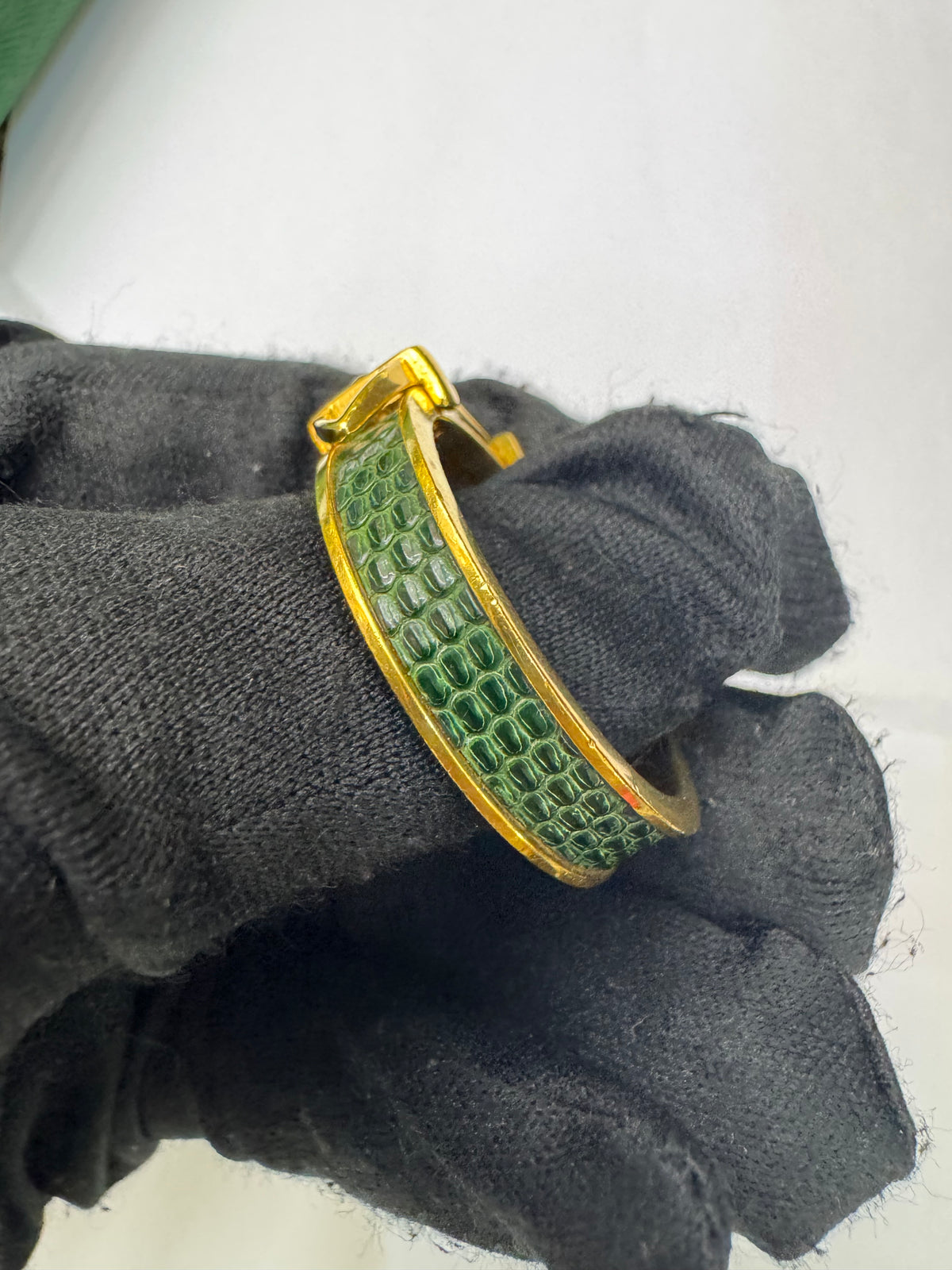 Hermes Buckle Scarf Ring Lizard Green GHW