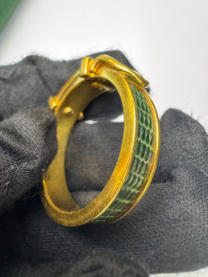 Hermes Buckle Scarf Ring Lizard Green GHW