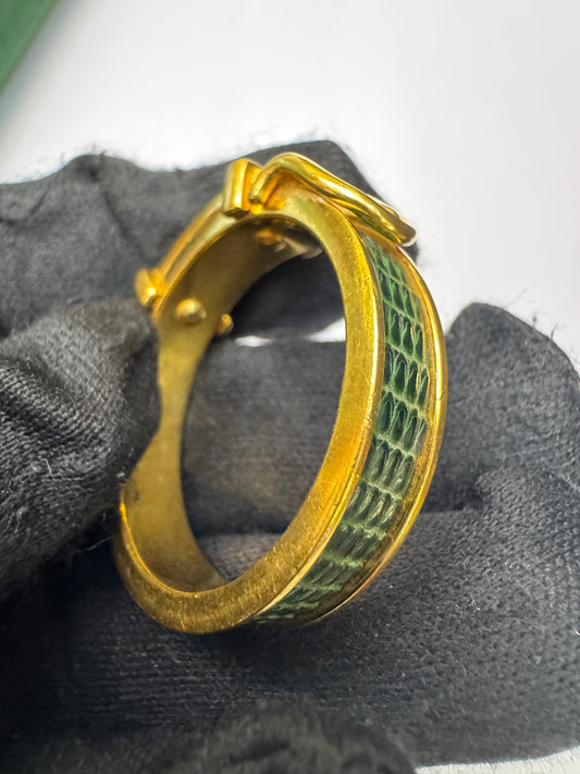 Hermes Buckle Scarf Ring Lizard Green GHW