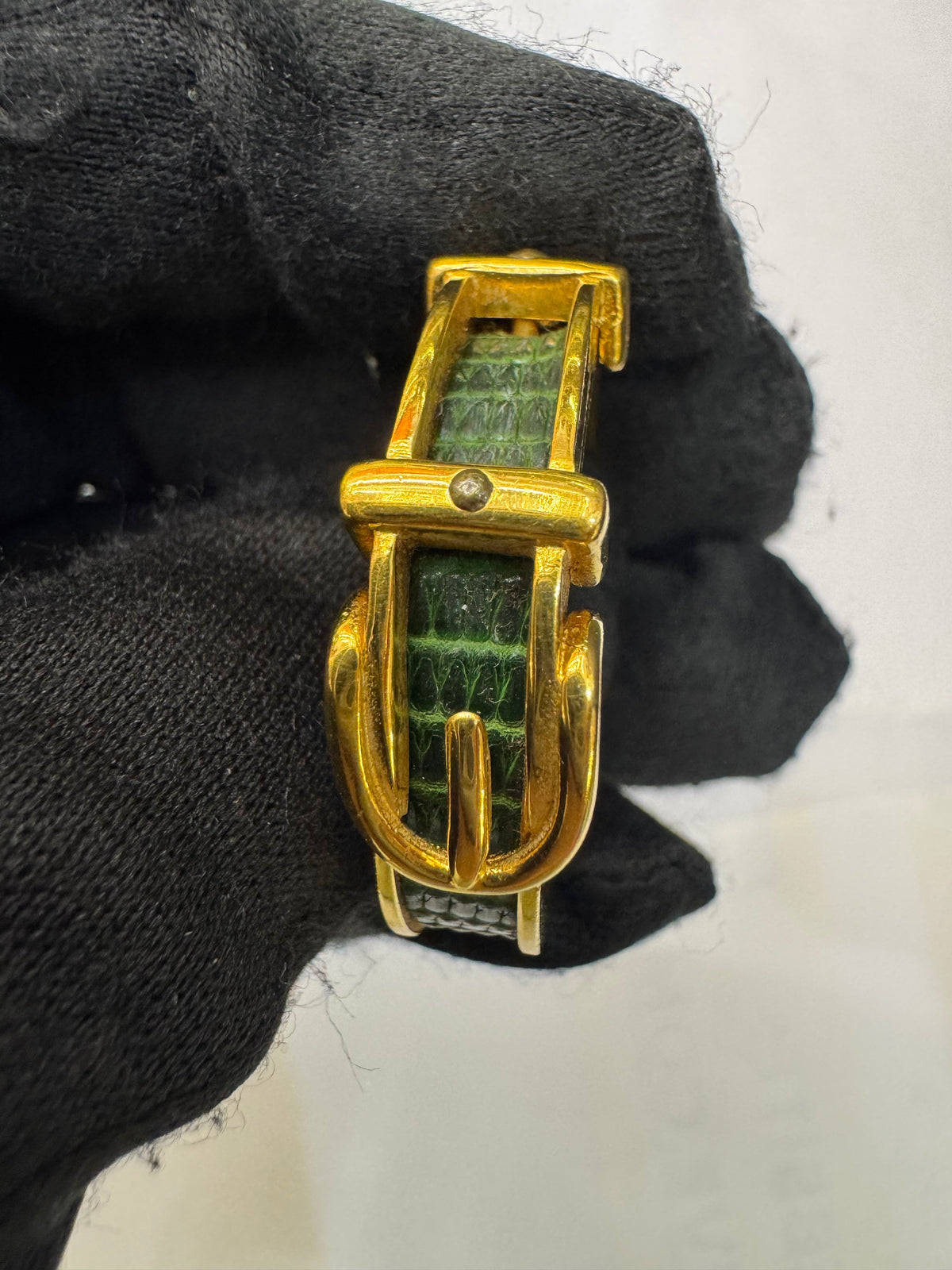 Hermes Buckle Scarf Ring Lizard Green GHW