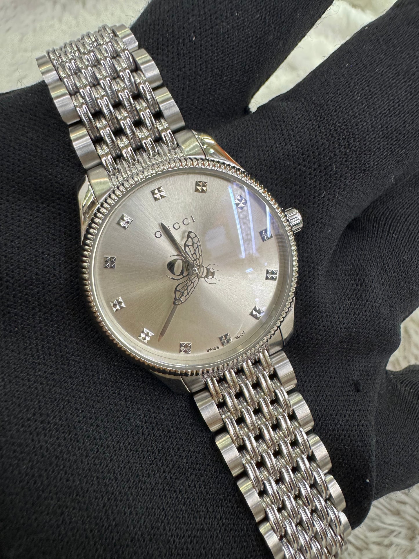 Gucci G-Timeless Bee Metal Watch Silver 29mm (Spons, box)