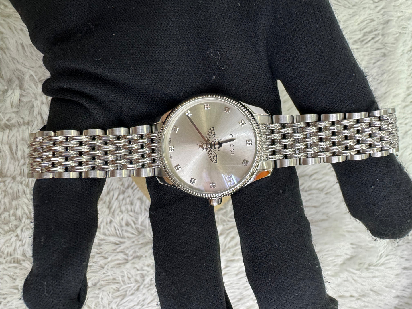 Gucci G-Timeless Bee Metal Watch Silver 29mm (Spons, box)