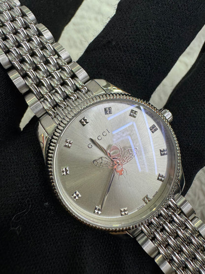 Gucci G-Timeless Bee Metal Watch Silver 29mm (Spons, box)