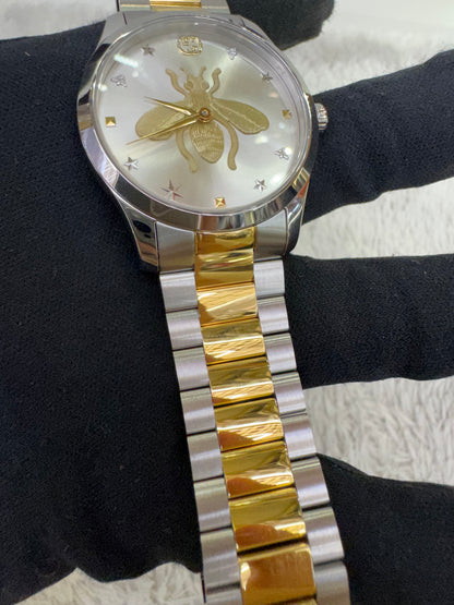 New Gucci G-Timeless Bee Quartz Watch Two Tone 38mm Stainless Steel (Spons, Certificate, DB)