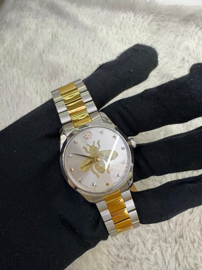 NEW Gucci G-Timeless Bee Quartz Watch Two Tone 38mm Stainless steel (Rec)