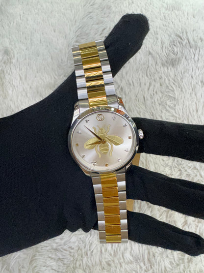 NEW Gucci G-Timeless Bee Quartz Watch Two Tone 38mm Stainless steel (Rec)