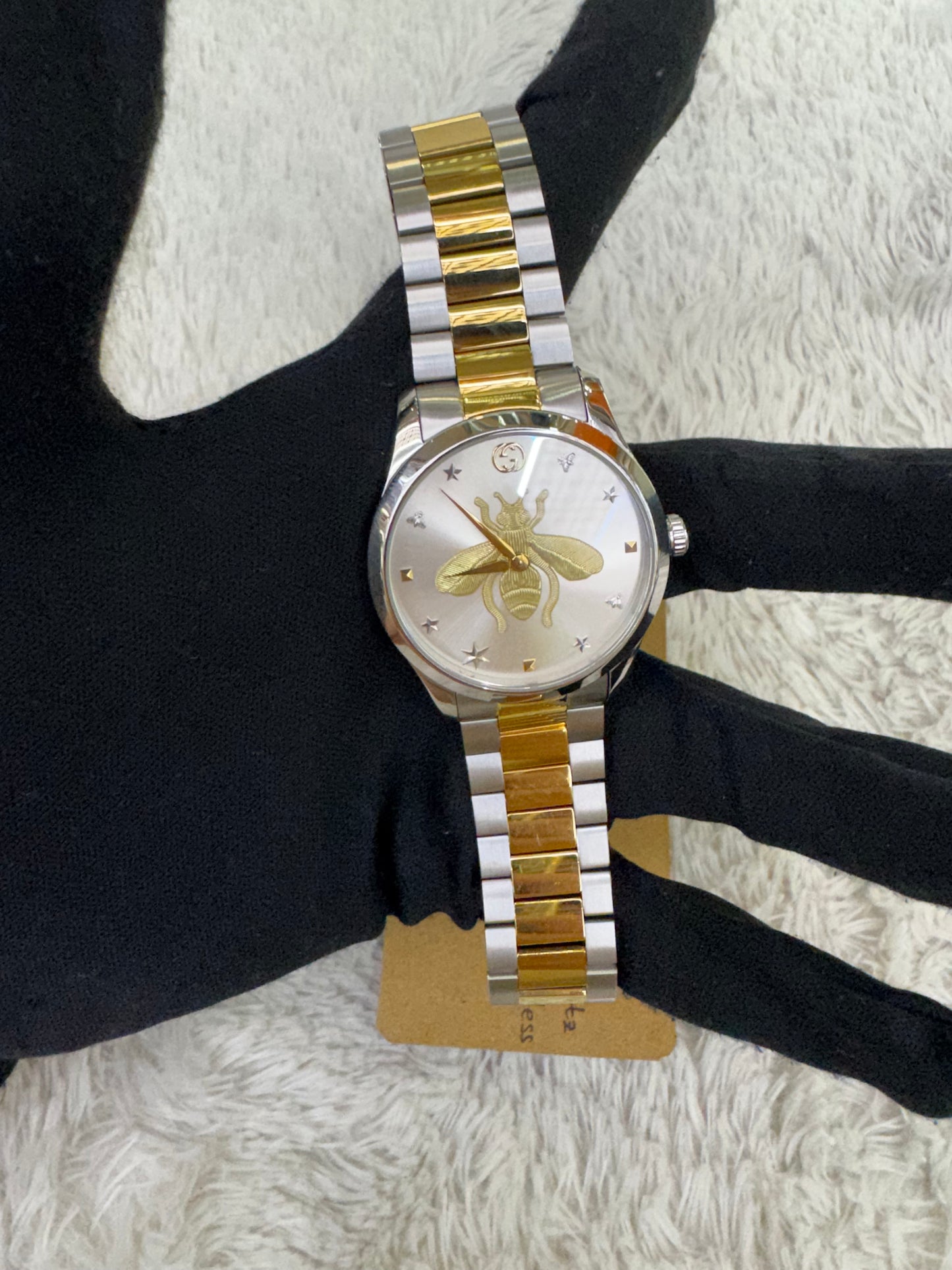 NEW Gucci G-Timeless Bee Quartz Watch Two Tone 38mm Stainless steel (Rec)