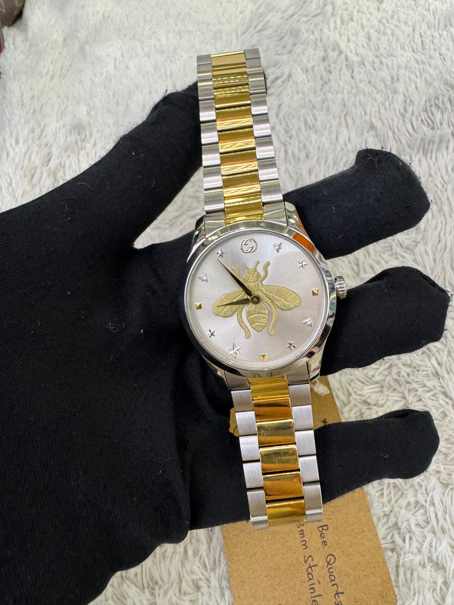 NEW Gucci G-Timeless Bee Quartz Watch Two Tone 38mm Stainless steel (Rec)