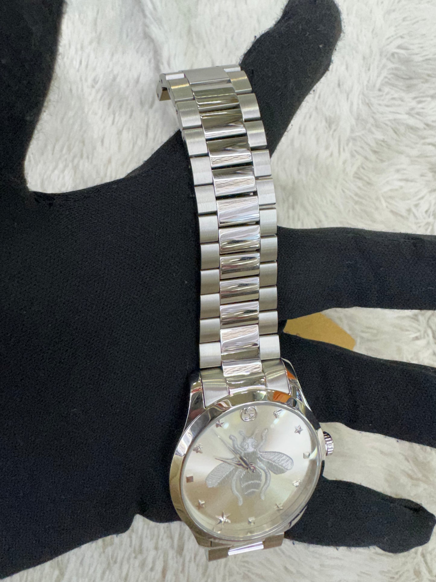 New Gucci G-Timeless Bee Quart Watch 38mm Stainless Steel Silver (Spons, Certificate Authentic, DB)
