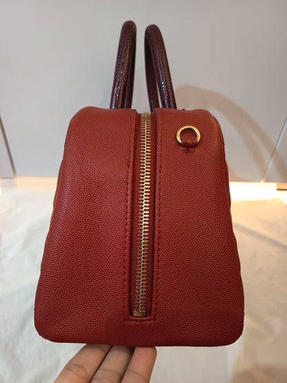 Chanel Bowling Top Handle Lizard Medium Caviar Red GHW #24