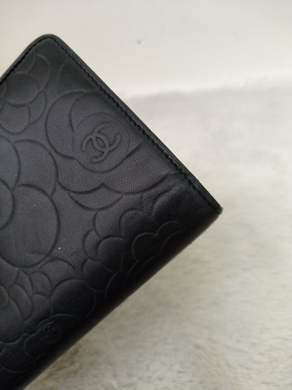 Chanel Timeless Long Flap Wallet Embossed Camellia Black SHW #14