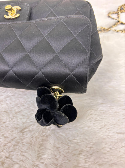 Chanel Mini Flap Satin Camellia Black GHW #21
