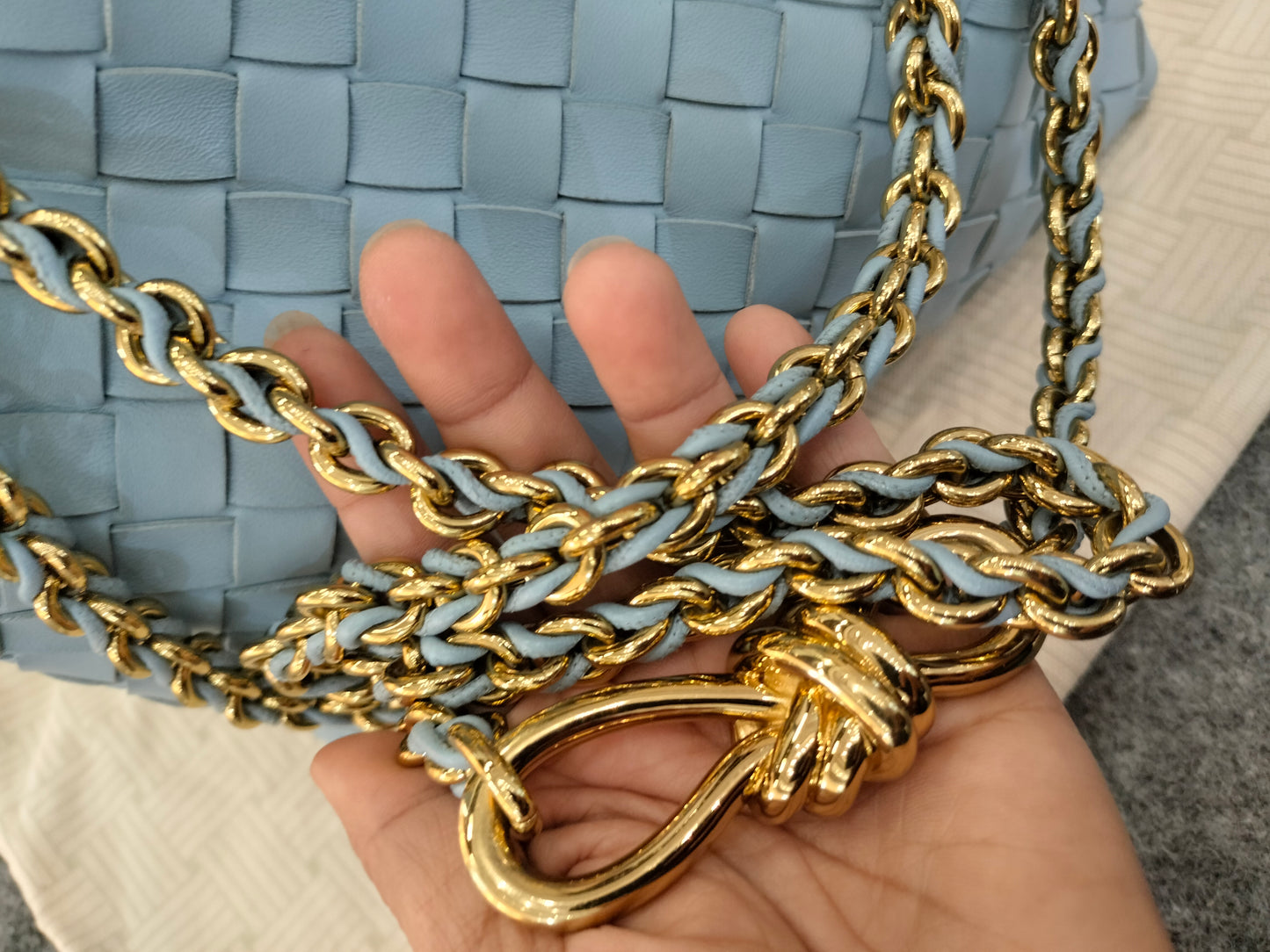 Bottega Veneta Andiamo Small Light Blue GHW