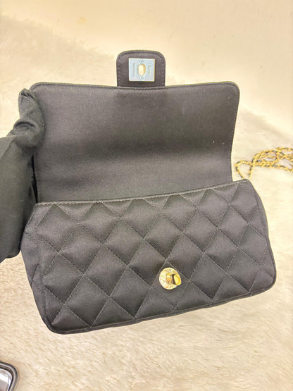 Chanel Mini Flap Satin Camellia Black GHW #21