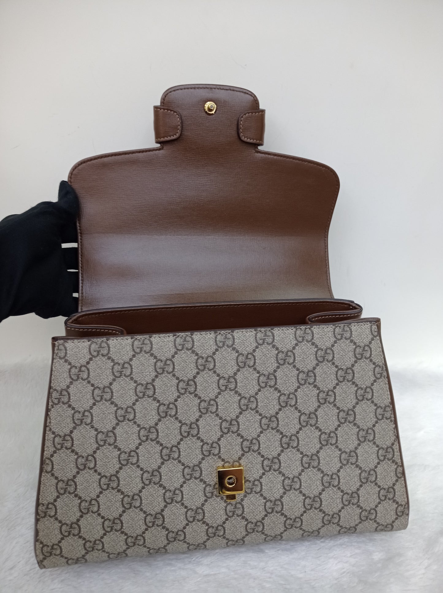 Gucci Top Handle Horsebit Medium Brown GHW