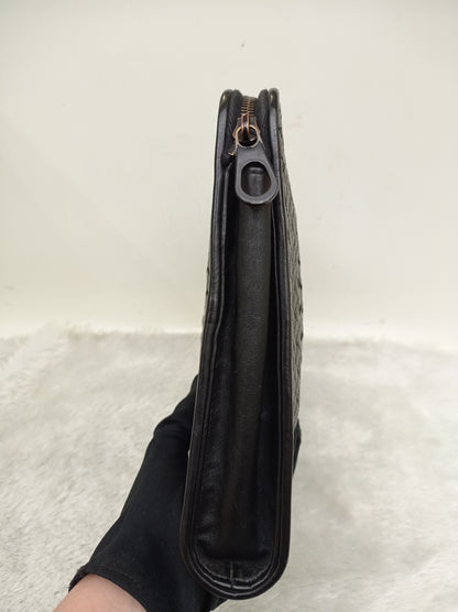 Bottega Veneta Nappa Intreccio Imperatore Zip Clutch Black