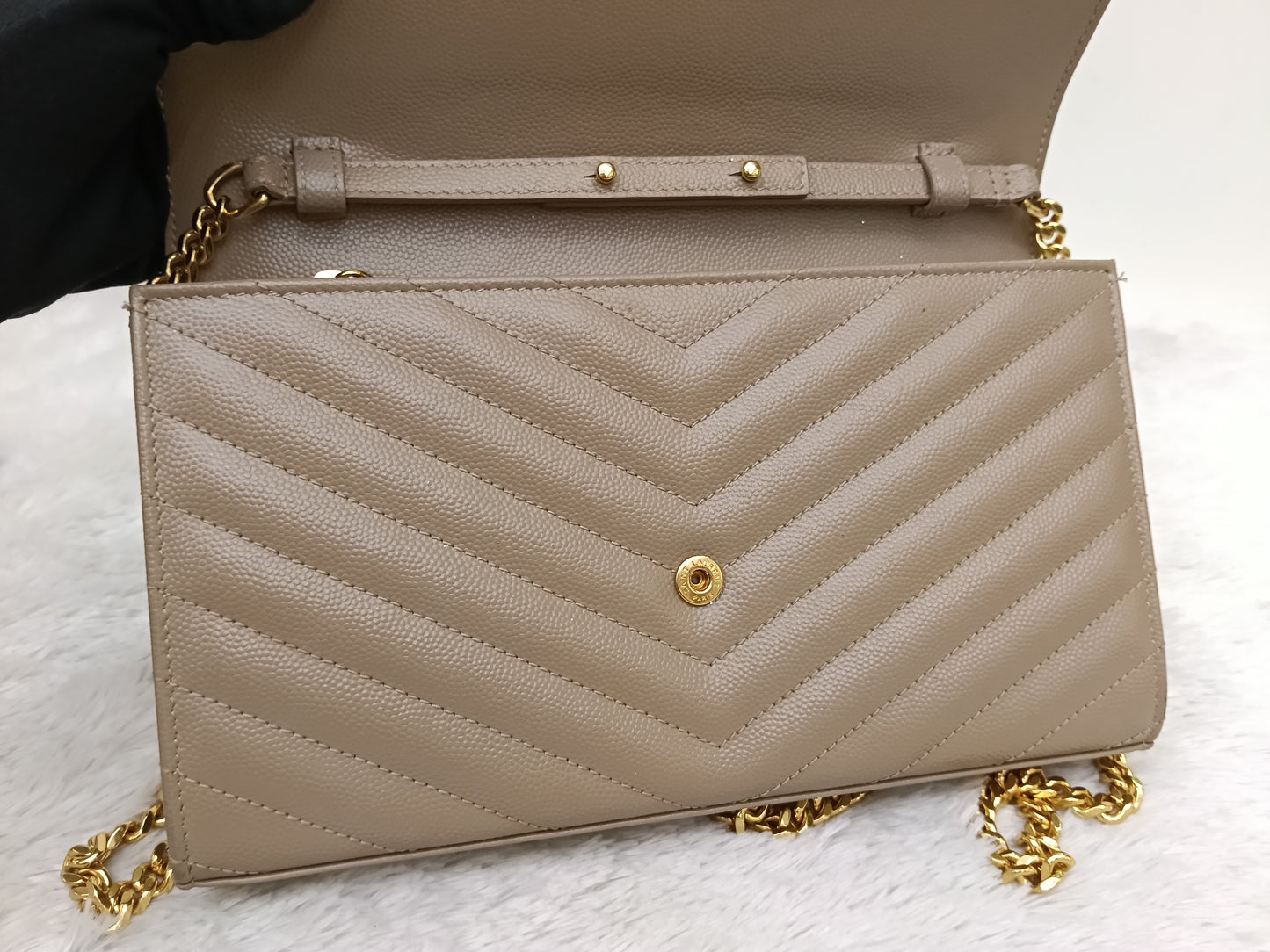YsL WOC 22 Cassandre Chevron Grained Dusty Grey GHW 2019