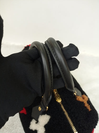 LV Bandou 25 Monogram Giant Fleece Teddy Shearling Black Red 2019