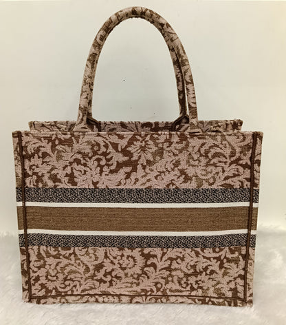 Dior Tote Book Medium Brocart Embroidered Pink Brown 2022