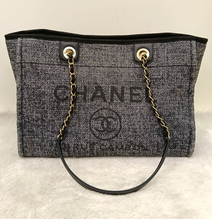Chanel Deauville Small Tweed Black Navy LGHW (CHIP)