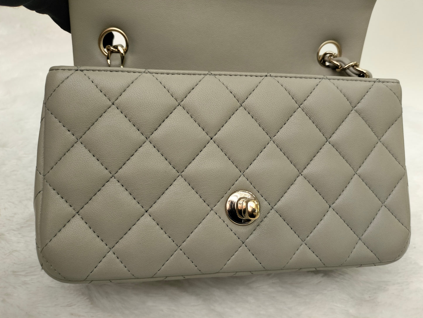 Chanel Mini Rectangular Lamb Light Grey LGHW (CHIP)