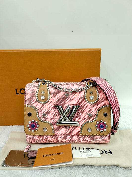 LV Twist MM Epi Studded Denim Red 2017
