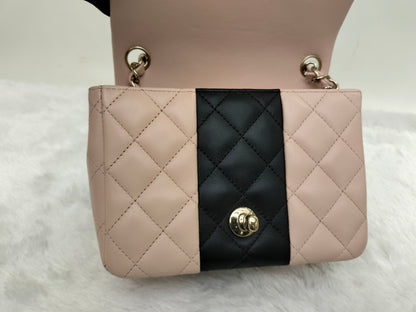 Chanel Mini Square Lamb Beige Black LGHW (CHIP)
