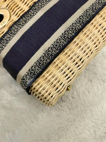 Lady Dior Mini Wicker Rattan Oblique Jacquard Blue Natural GHW 2022