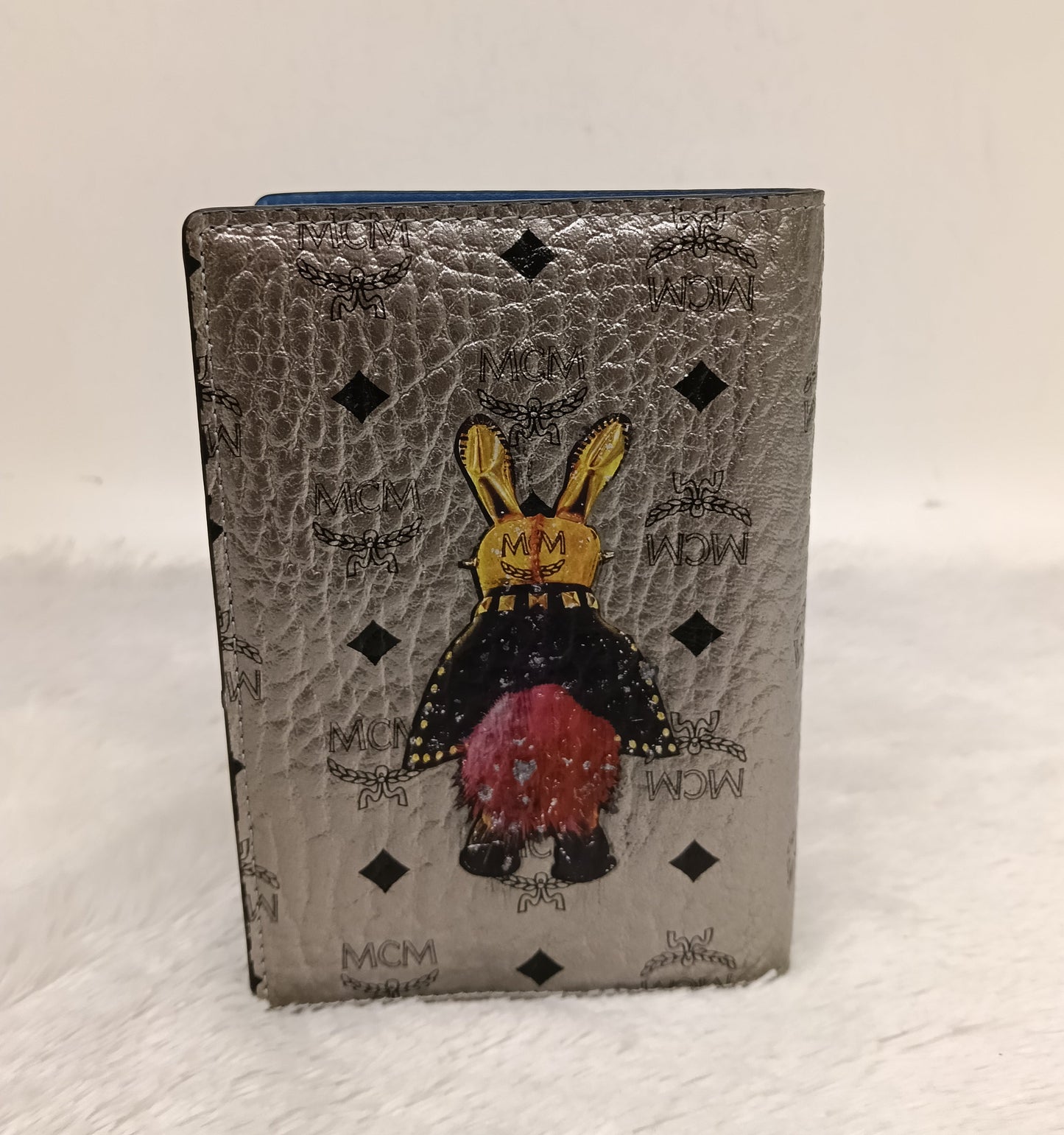 MCM Pasport Holder Rabbit Visetos Silver Blue
