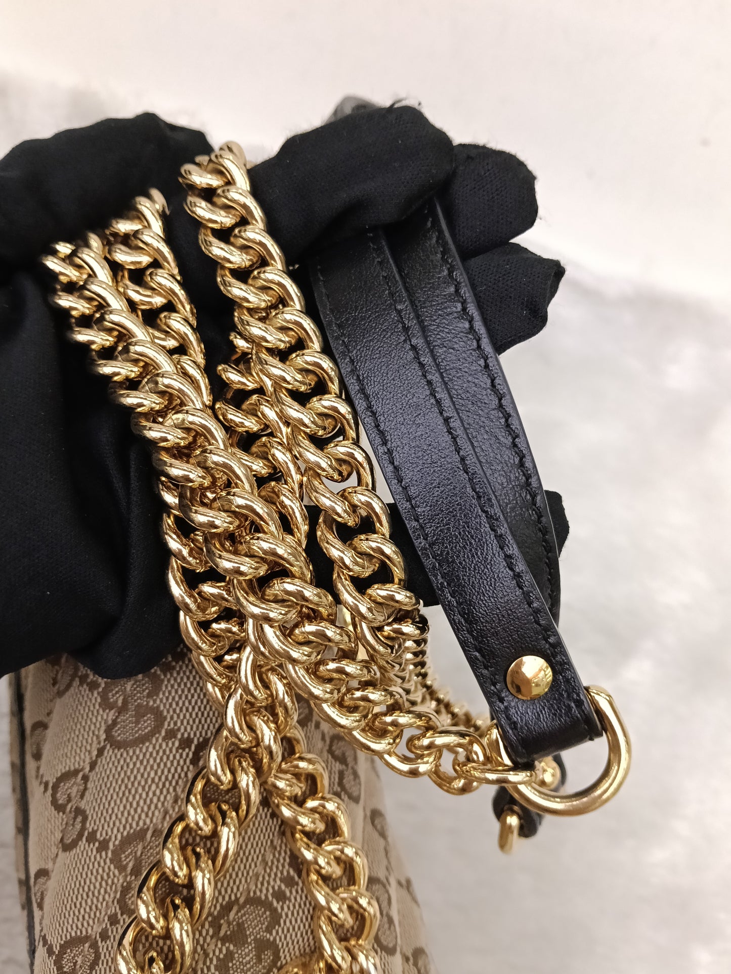 Gucci Marmont Small Canvas Beige Black GHW