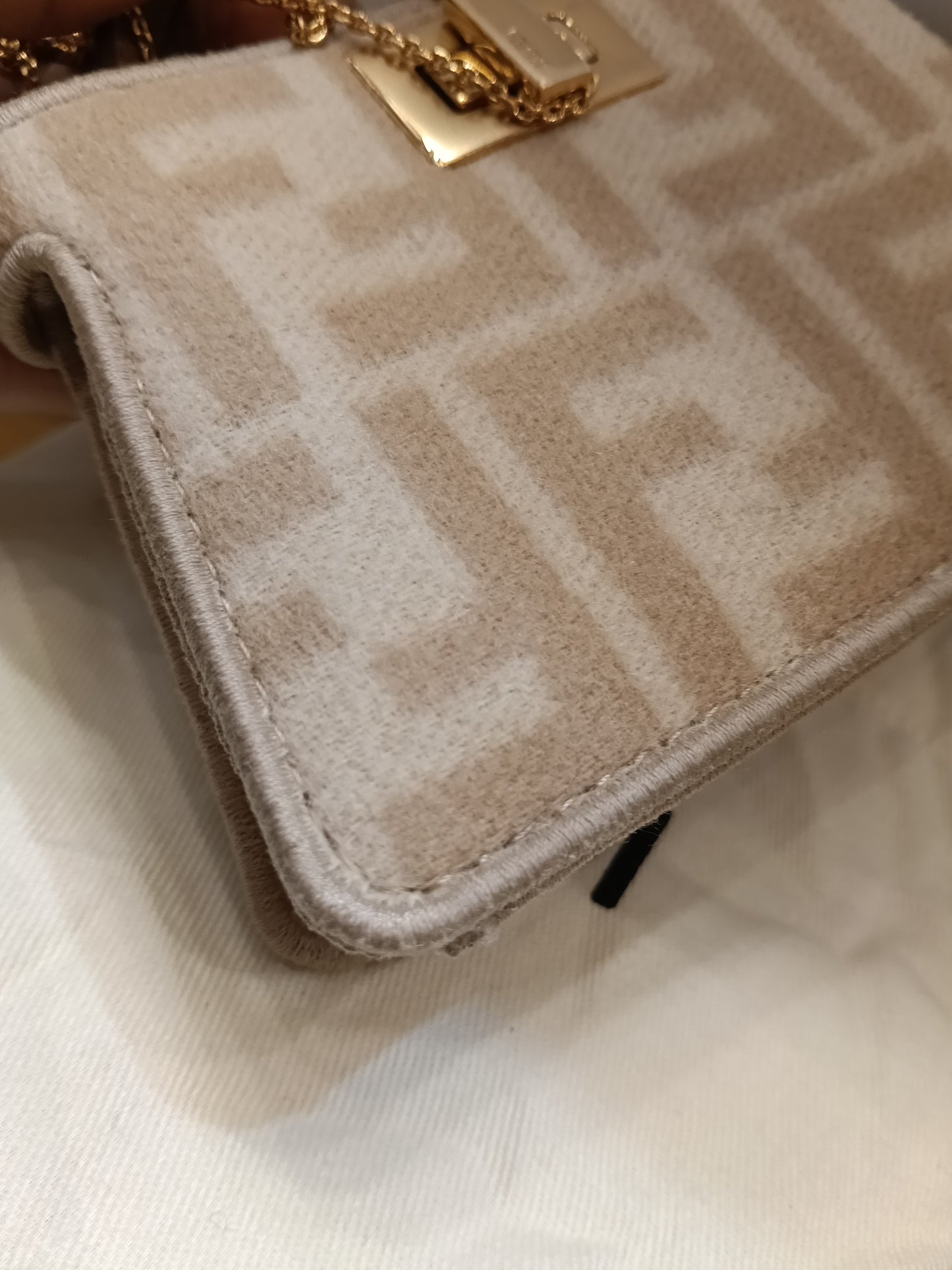 Fendi Peekaboo Nano Charm Embroidered FF Wool Beige Pink GHW