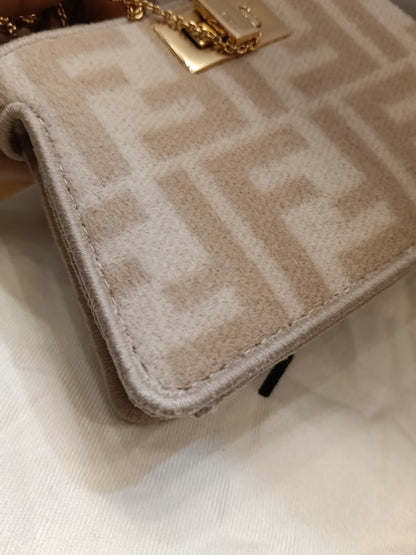 Fendi Peekaboo Nano Charm Embroidered FF Wool Beige Pink GHW
