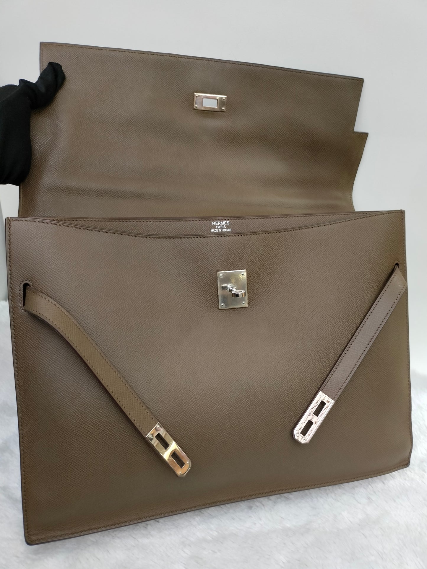 Hermes Kelly Depeches Briefcase Epsom Etoupe PHW #K square