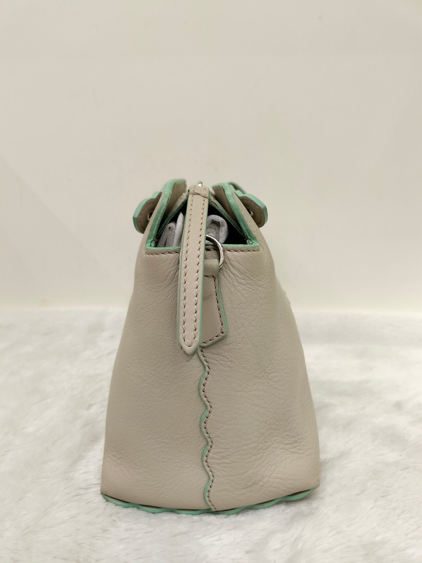 Fendi BTW Medium Vitello Dolce Scalloped Studded Pink Off White SHW 2016