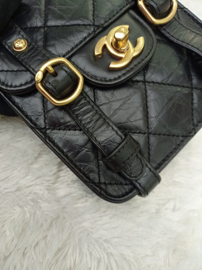 Chanel City School Flap Mini Messenger Calfskin Black GHW (CHIP)
