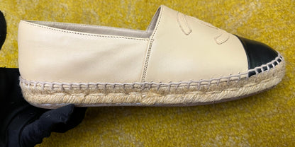 Chanel Espadrilles Leather Beige Black Size 36