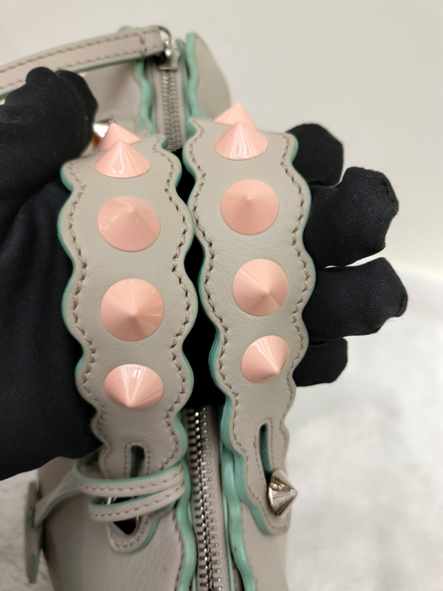 Fendi BTW Medium Vitello Dolce Scalloped Studded Pink Off White SHW 2016