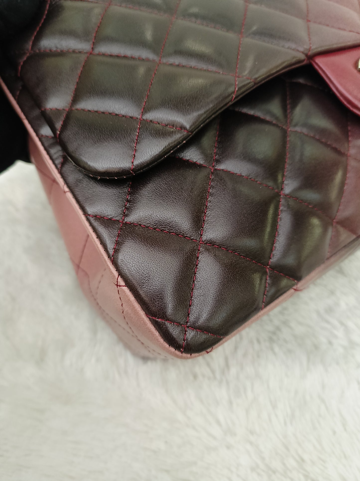 Chanel Jumbo Lamb Bordeaux Dark Red Ombre Pink RGHW SF #13