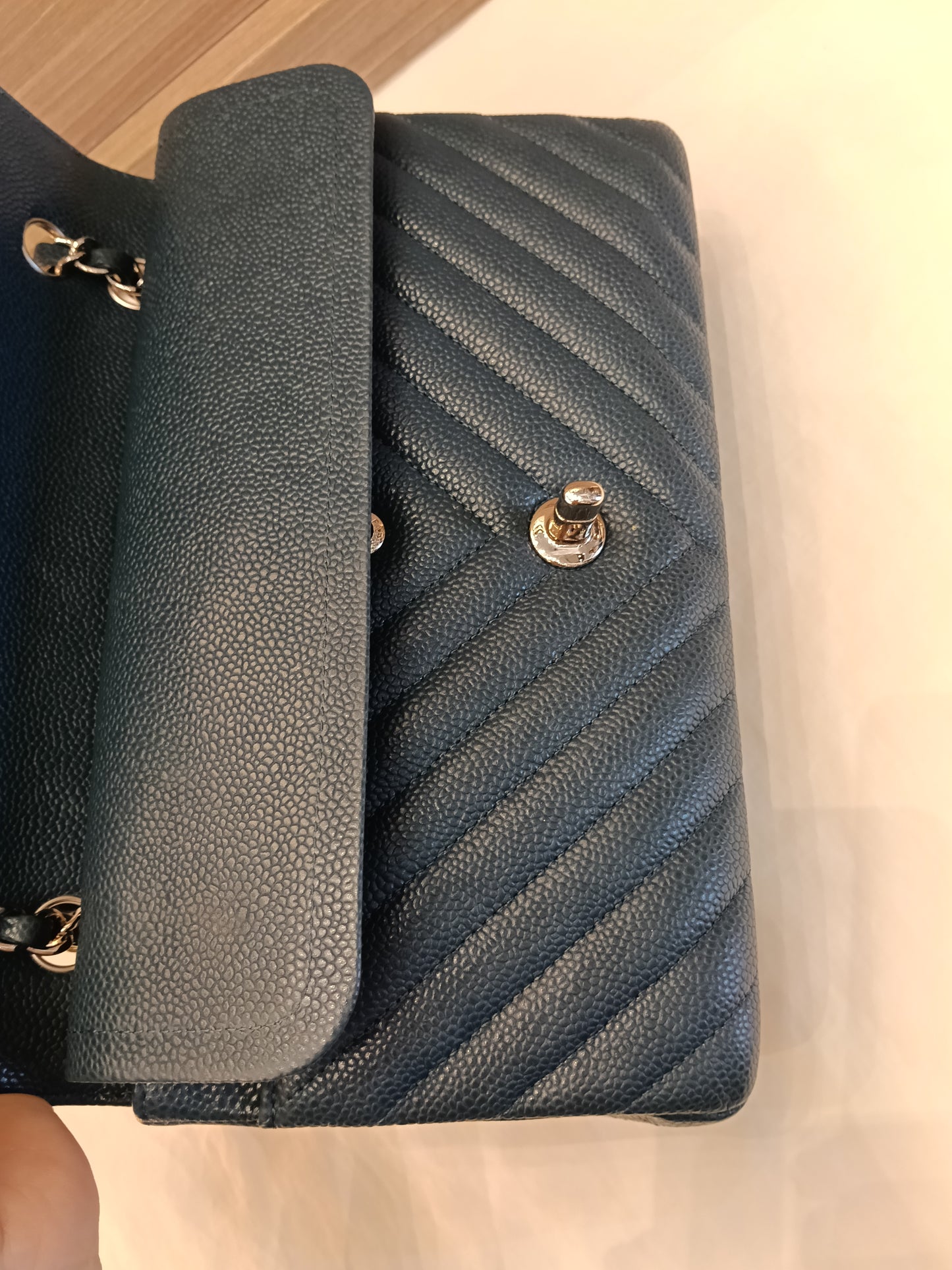 Chanel Medium Chevron Caviar Blue SHW DF #26