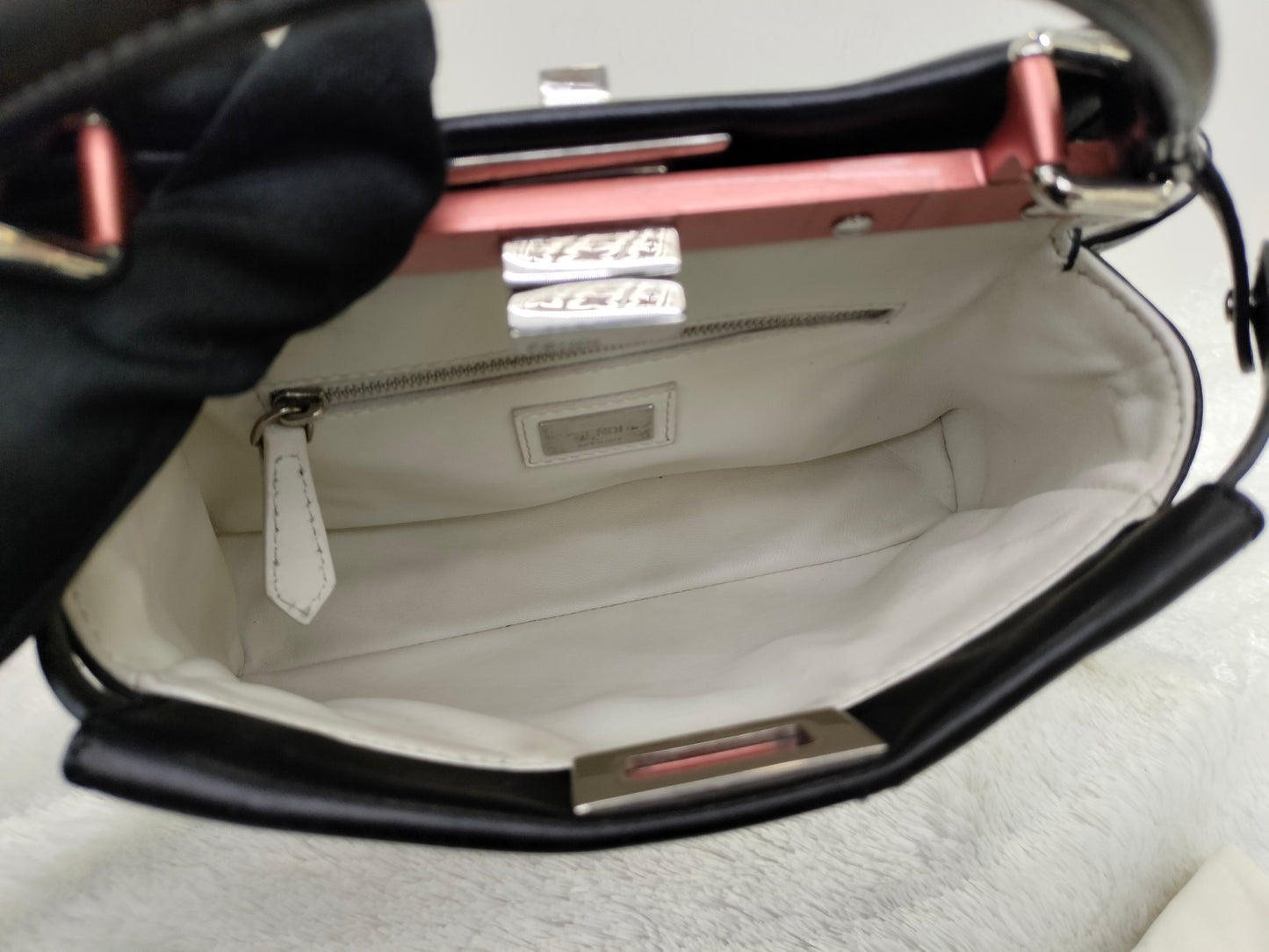 Fendi Peekaboo Iconic Mini Black SHW Pink Enamel