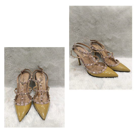 Valentino Rockstud Heels Ankle Strap Patent Beige Size 40½