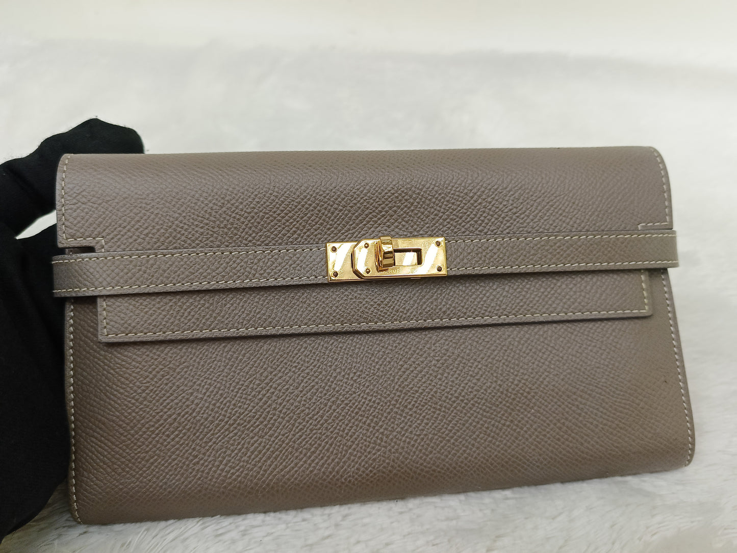 Hermes Kelly Wallet Epsom Etoupe GHW #D