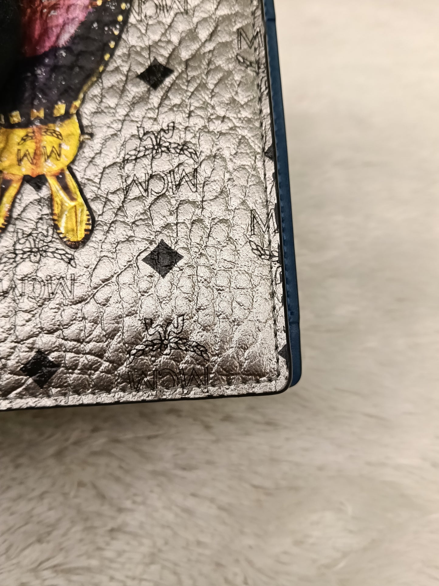 MCM Pasport Holder Rabbit Visetos Silver Blue