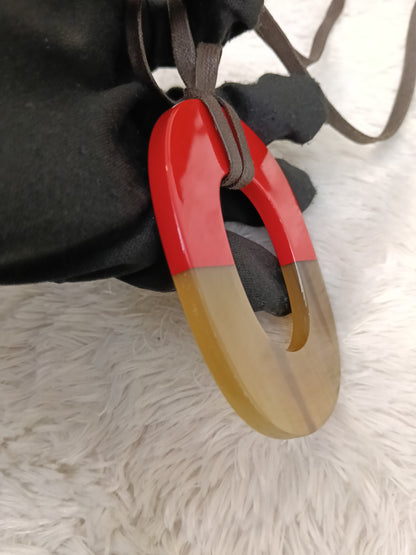 *NEW* Hermes Pendant Buffalo Horn Necklace Lacquer Red