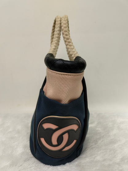 Chanel Mademoiselle Cruise Reissue Tote Canvas Blue White Black SHW #9